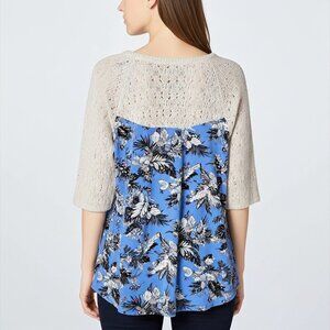Le Lis Crochet Knit Top With Blue Floral Back Size S